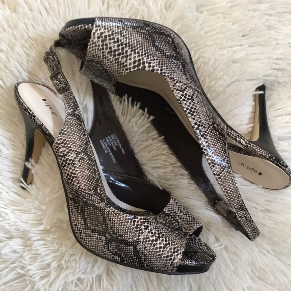 Open Toe Snakeskin Adjustable Slingback Heels - image 1